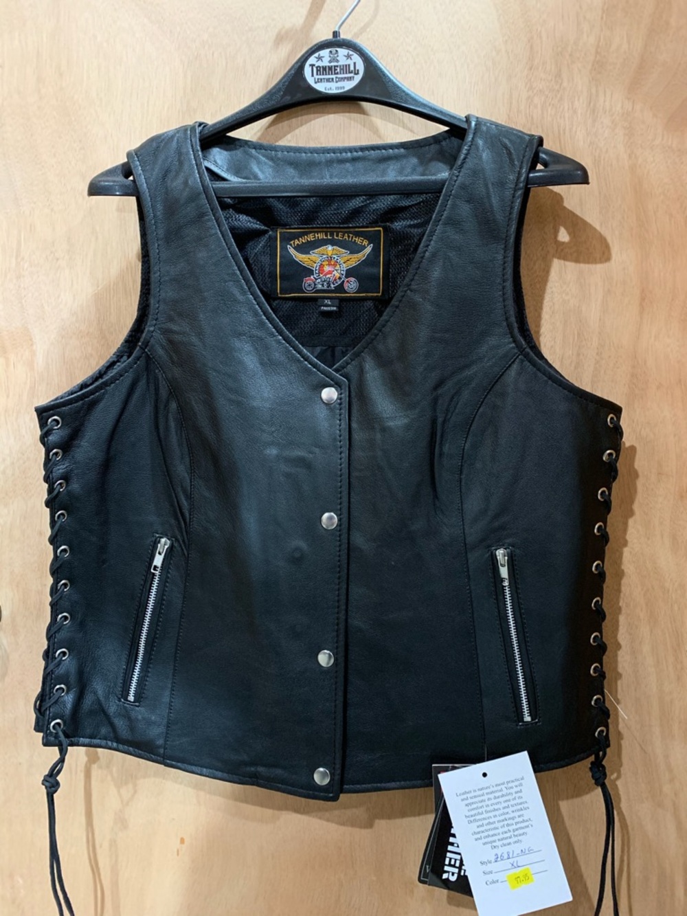 Tannehill Leather Black Lace-Up Women’s Motorcycle Vest